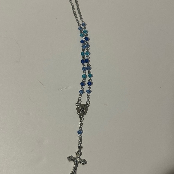 Elegant Blue and Silver Rosary Necklace - Picture 4 of 6